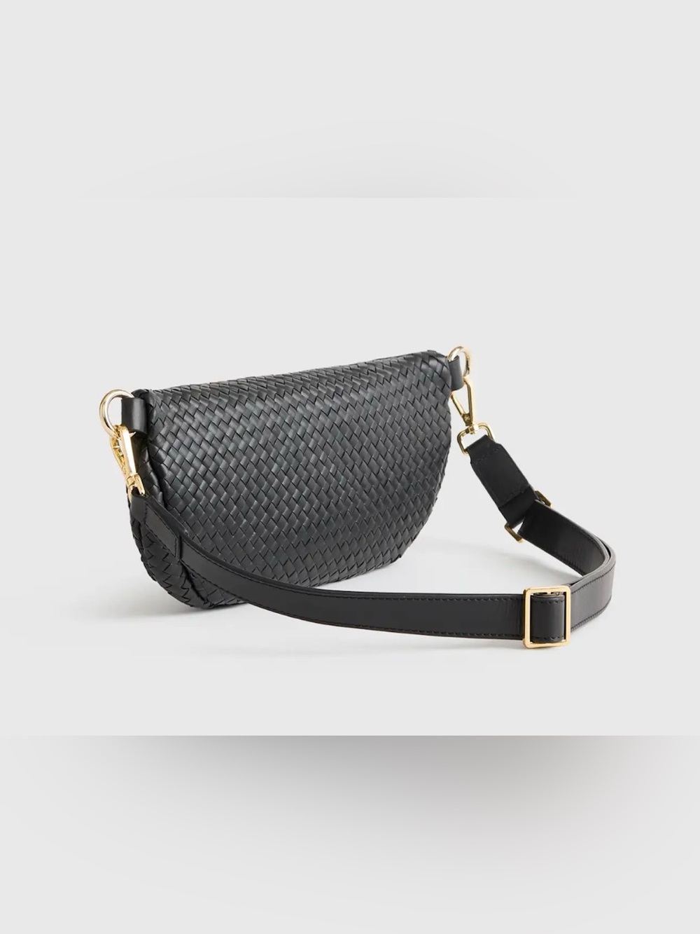 • QUINCE • Italian Leather Handwoven Sling Bag in Black